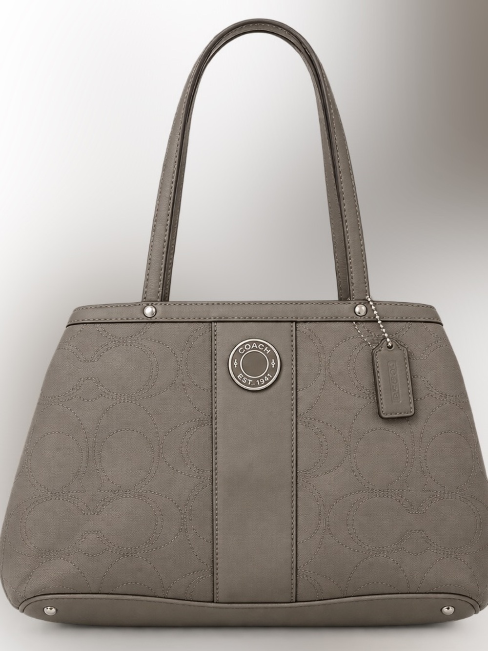 COACH Madison Kisslock Leather Tote in Grey & Purple